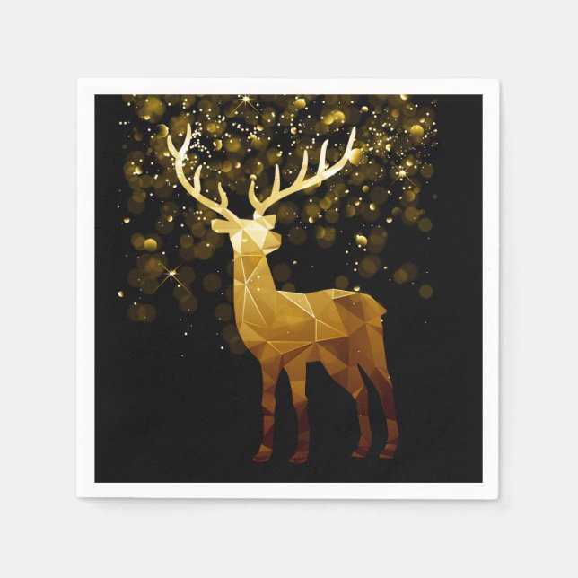 Serviette En Papier Cerf géométrique polygone doré de vacances (Devant)