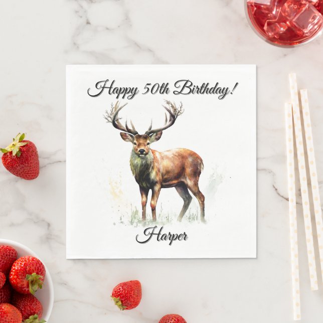 Serviette En Papier Cerf Impressionnant Anniversaire Nom (En situation)