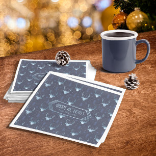 Serviette En Papier Cerfs Antlers Motif de Noël Blue ID861