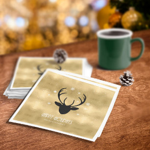 Serviette En Papier Cerfs Antlers Silhouette & Flakes Gold ID861