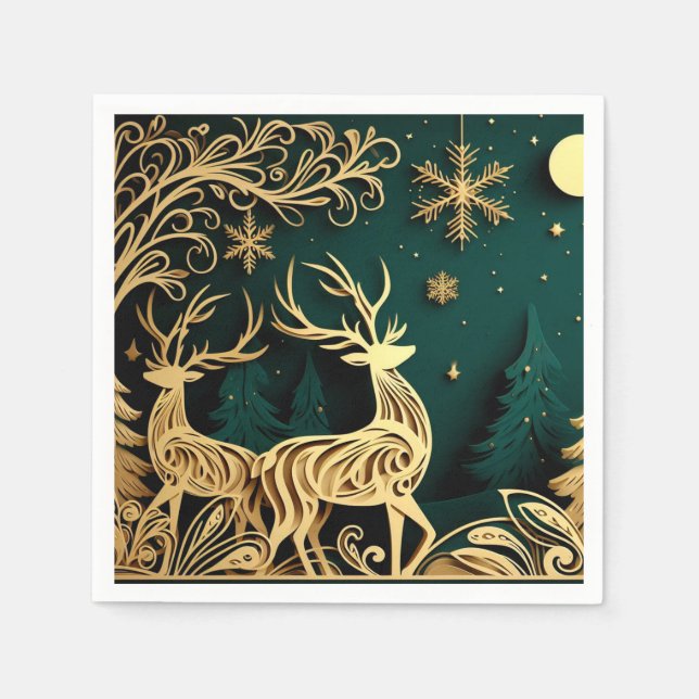 Serviette En Papier Cerfs baroques d'hiver (Devant)