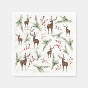 Serviette En Papier Cerfs Et Aiguilles Motifs D'Hiver
