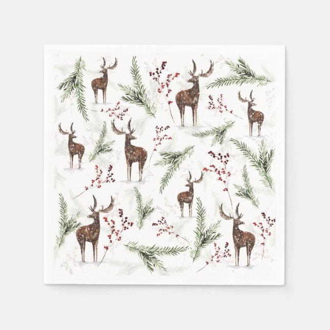 Serviette En Papier Cerfs Et Aiguilles Motifs D'Hiver (Devant)