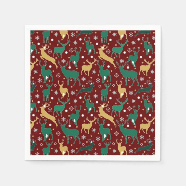 Serviette En Papier Cerfs verts et dorés   (Devant)