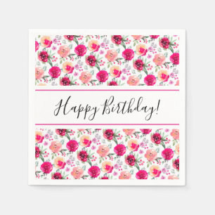 Serviette En Papier Cerise Aquarelle Florale Anniversaire