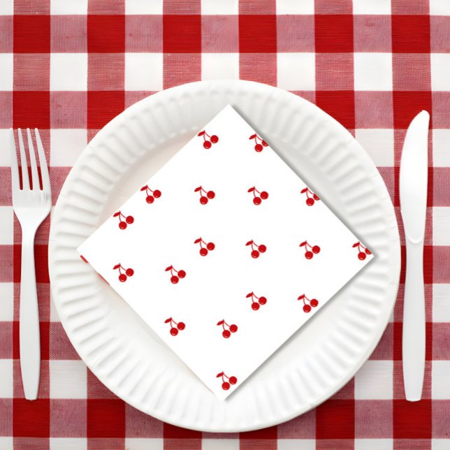 Serviette En Papier Cerise de Whimsical sur le thème Cerise Haut ( She's our Cherry on Top, Hand Drawn Birthday Party, ,Whimsical Cherry Coquette Theme, Retro Pink Re)