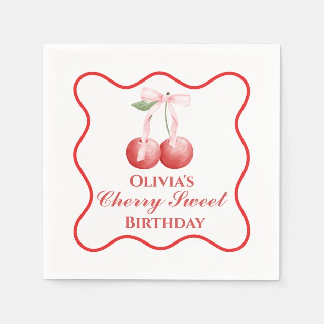 Serviette En Papier Cerise Douce anniversaire Ruban Rose Gingham (Devant)