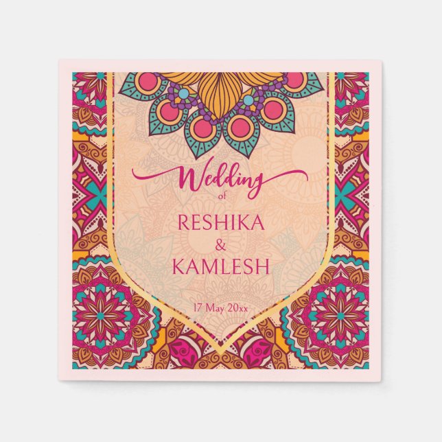 Serviette En Papier Cerise mandala rangoli mariage nom personnalisé (Devant)