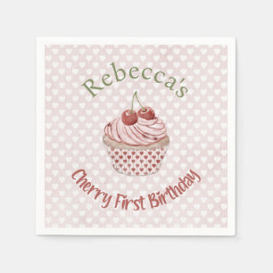 Serviette En Papier Cerise Premier Anniversaire Coquette Aquarelle Cup