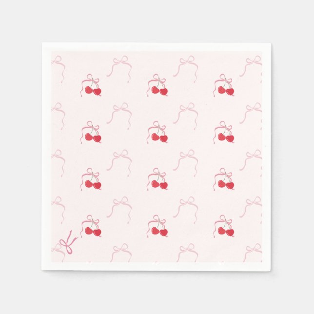 Serviette En Papier Cerise sur le dessus Pink Bow Anniversaire (Devant)