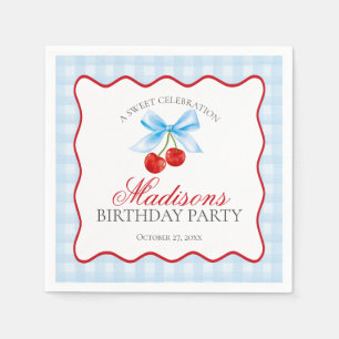Serviette En Papier Cerise Sweet Bleu Coquette Bow En vichy Anniversai