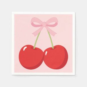 Serviette En Papier Cerises avec un nœud rose Coquette Fête d'annivers