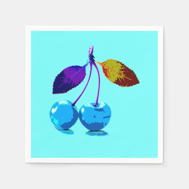 Serviette En Papier Cerises bleues vives (Devant)