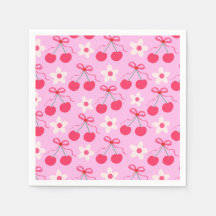 Cerises Coquettes avec Rubans Rouges et Fleurs Bla