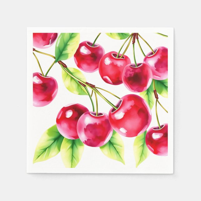 Serviette En Papier Cerises d'aquarelle joueuses (Devant)