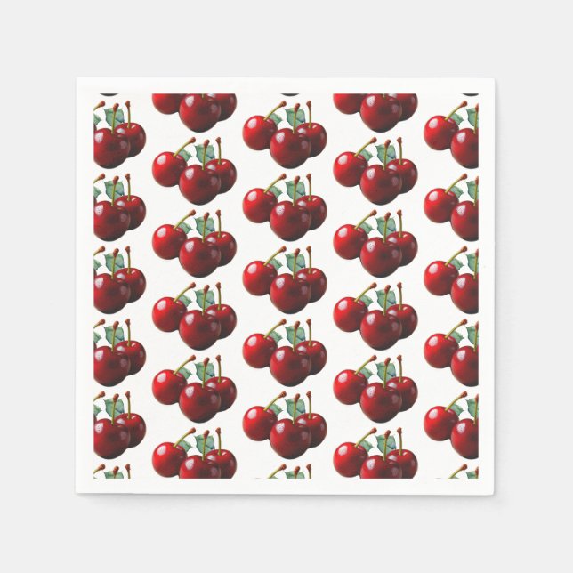 Serviette En Papier Cerises rétro fraîchement cueillies  (Devant)