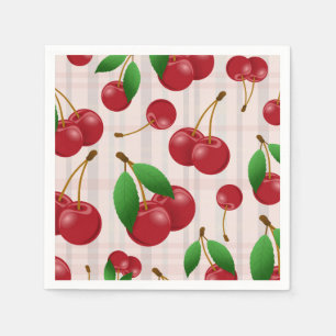 Serviette En Papier cerises rouges douces sur le plaid en pastel