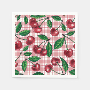 Serviette En Papier Cerises rouges sur en vichy rose