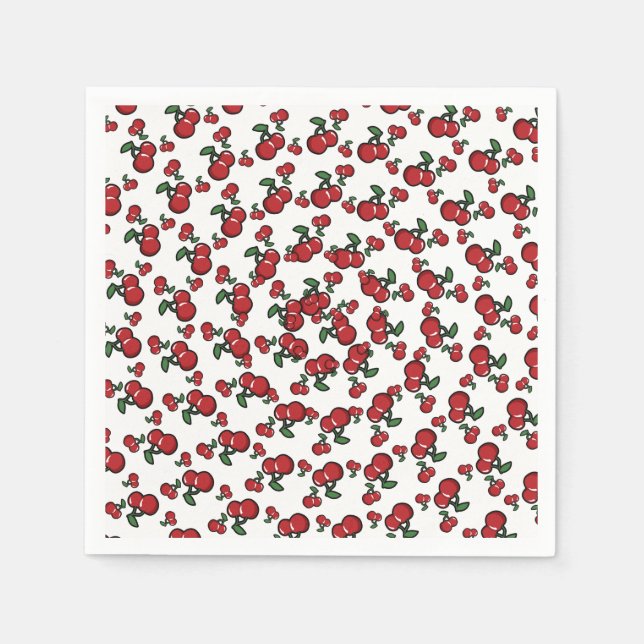 Serviette En Papier Cerises rouges sur Fruit blanc mignonne fête d'ann (Devant)