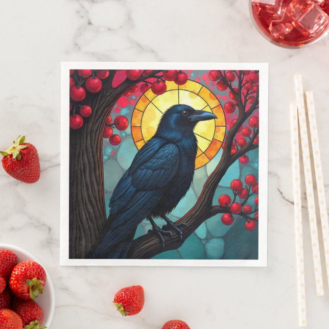 Serviette En Papier Cerisier en verre tendu Ravens-Crows (En situation)