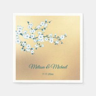Serviette En Papier Cerisier Fleur Blanche Or