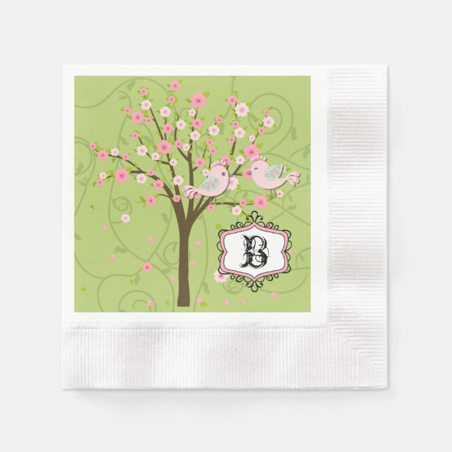Serviette En Papier Cerisier Fleur Oiseaux Mariage Papier Napkins (Devant)