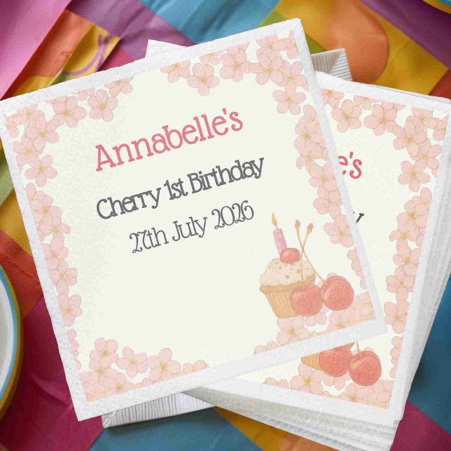 Serviette En Papier Cerisier premier anniversaire Cerisier Berry thème (Créateur téléchargé)