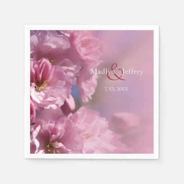 Serviette En Papier cerisier rose fleurs mariage de printemps (Devant)