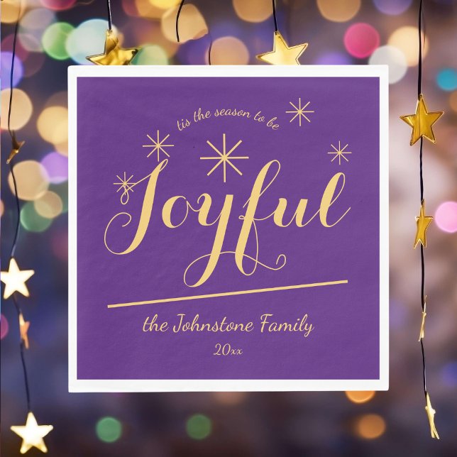 Serviette En Papier "c'est la saison d'être joyeux" Chic Party Paper (Customize these Joyful purple and gold paper napkins to suit your special holiday gathering.)