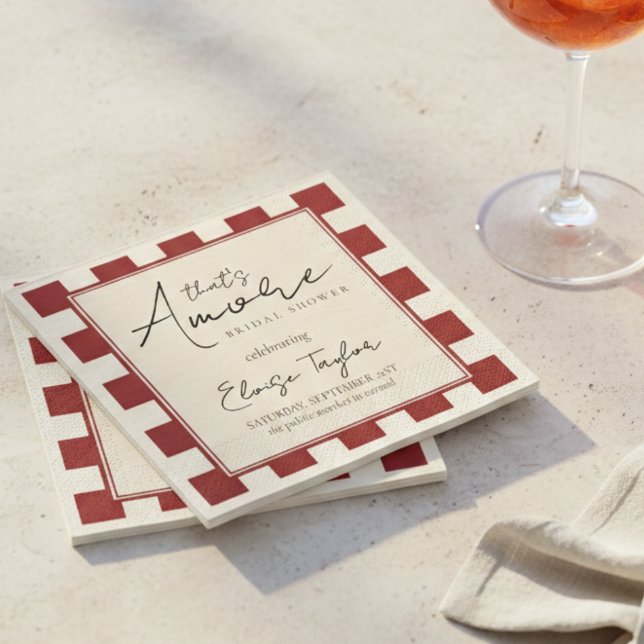 Serviette En Papier C'est l'Amour Shower de Mariage à carreaux rouges  (That's Amore Red Checkered Bridal Shower Napkins)