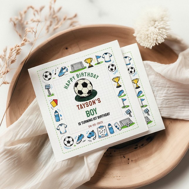 Serviette En Papier C'est l'heure du football pour le 1er anniversaire (It’s Game Time Soccer 1st Birthday – Fun Kids Napkins
)