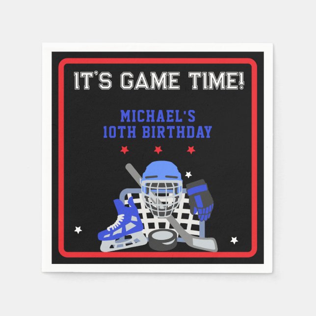 SERVIETTE EN PAPIER C'EST L'HEURE DU JEU HOCKEY ANNIVERSAIRE (Devant)