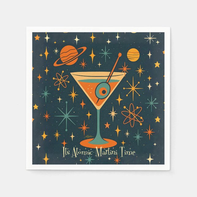 Serviette En Papier C'est l'heure du Martini Atomique Étoiles Cosmique (Devant)