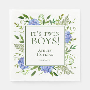 Serviette En Papier C'est Twin Boys Blue Hydrangeas Boy Baby shower