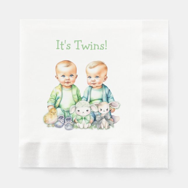 Serviette En Papier C'est Twins ! Baby shower jumeaux garçon mignon (Devant)