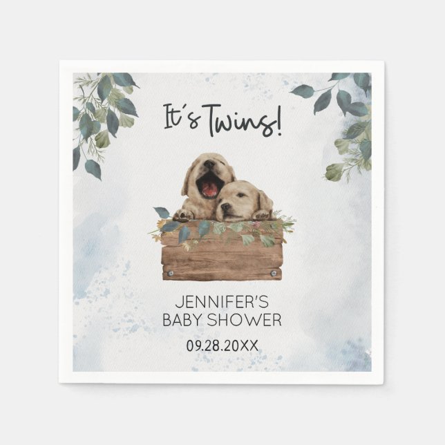 Serviette En Papier C'est Twins ! Puppies Baby shower aquarelle servie (Devant)