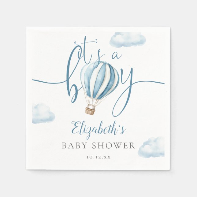 Serviette En Papier C'Est Un Baby shower Bleu Hot Air Balloon (Devant)