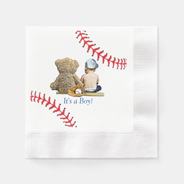 Serviette En Papier C'est un Baby shower de garçon de baseball à thème (Devant)