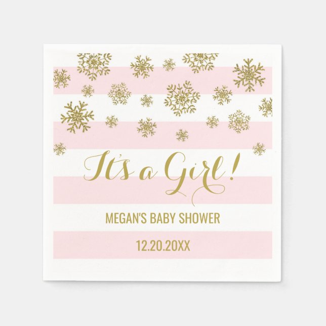 Serviette En Papier C'est un Baby shower de neige dorée Girl Pink Stri (Devant)