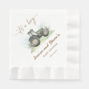 Serviette En Papier C'est un Baby shower de tracteur vert garçon livre