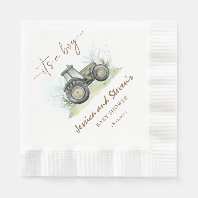 Serviette En Papier C'est un Baby shower de tracteur vert garçon livre (Devant)