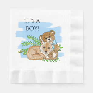 Serviette En Papier C'est un Baby shower pour garçon, renard et ours e