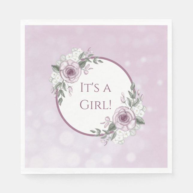 Serviette En Papier C'est un Baby shower Rose de fille, mauve (Devant)