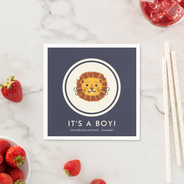 Serviette En Papier C'est un Baby shower Safari Boy Blue Lion Jungle (En situation)