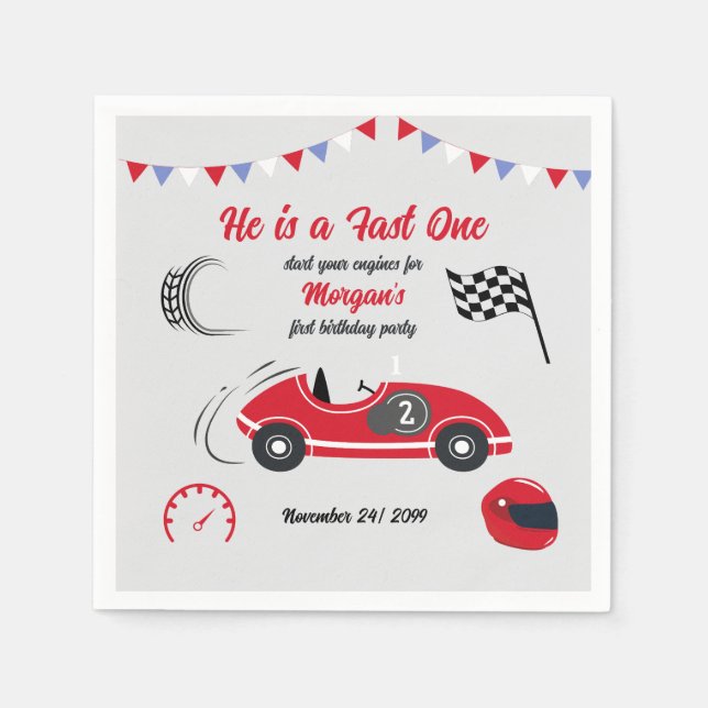 Serviette En Papier C'est un Fast One Festive Red Race Car Anniversair (Devant)