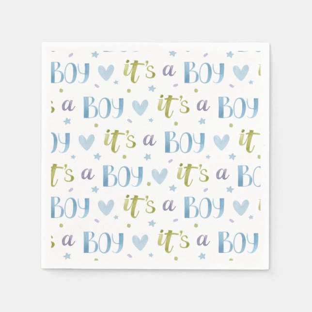 Serviette En Papier C'est un Garçon Baby shower bleu (Devant)