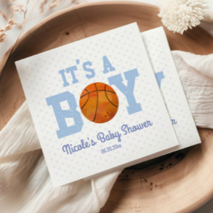 Serviette En Papier C'est un garçon ! Baby shower Blue Basketball
