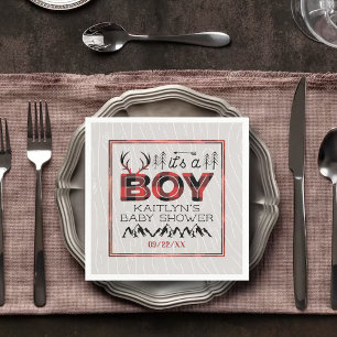 Serviette En Papier C'est un garçon ! Baby shower de bûcheron rustique