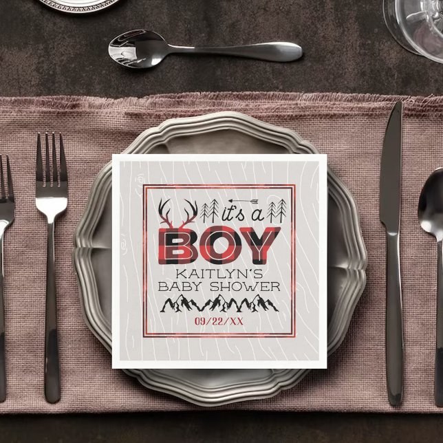 Serviette En Papier C'est un garçon ! Baby shower de bûcheron rustique (Créateur téléchargé)