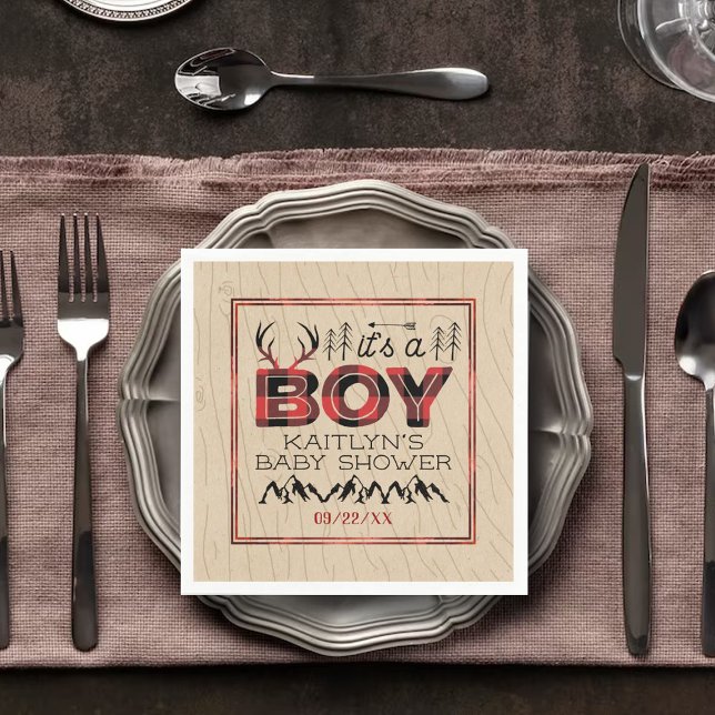 Serviette En Papier C'est un garçon ! Baby shower de bûcheron rustique (Créateur téléchargé)
